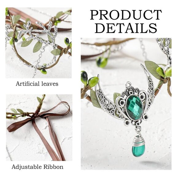 Woodland Fairy Headpiece for Women Green Elf Crown Tassel Medieval Costume main image 7